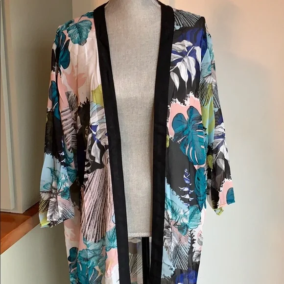 “The Mae” Boho Sheer Palm Print Kimono Cover Up Sz ‘XL’! - Picture 7 of 7